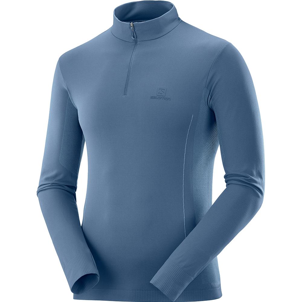 SALOMON EXPLORE SEAMLESS HZ M Philippines - Men's Midlayers - Dark Denim | 589206-KTJ